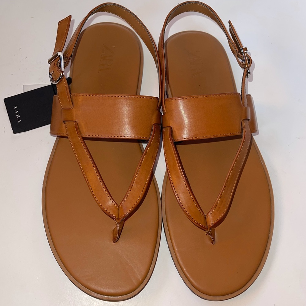 Zara Chestnut Cross Strap Sandals - Picture 7 of 12